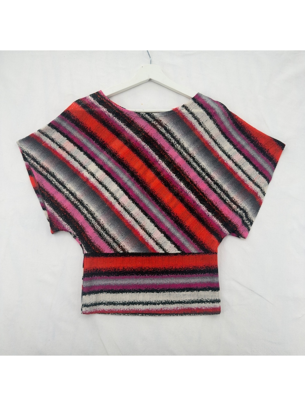 Vintage Y2K Multi-Color Striped Open Knit Dolman Sleeve Top Large